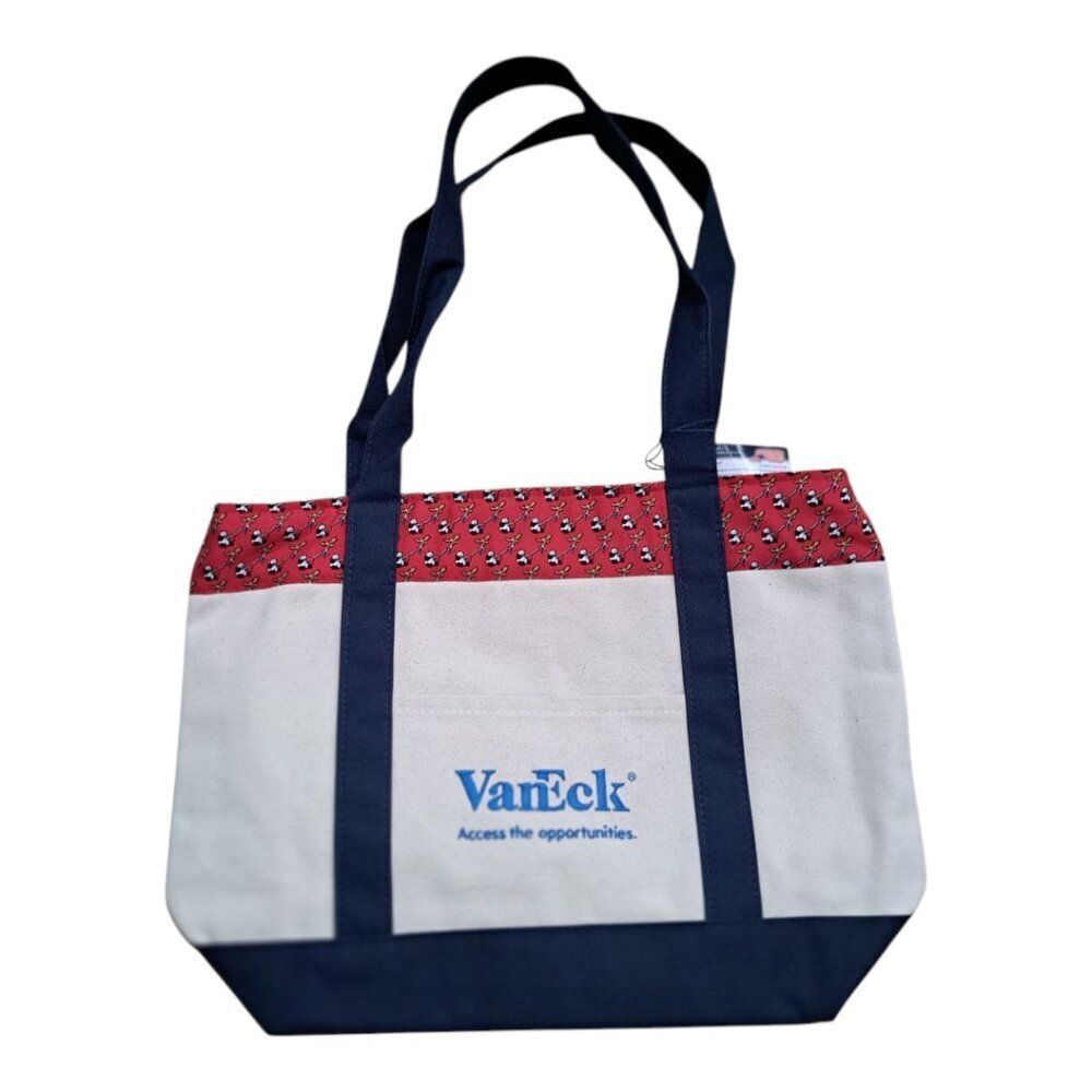 Vineyard Vines Canvas Shopping Travel Tote Red Vaneck Branded  Large - Picture 2 of 7